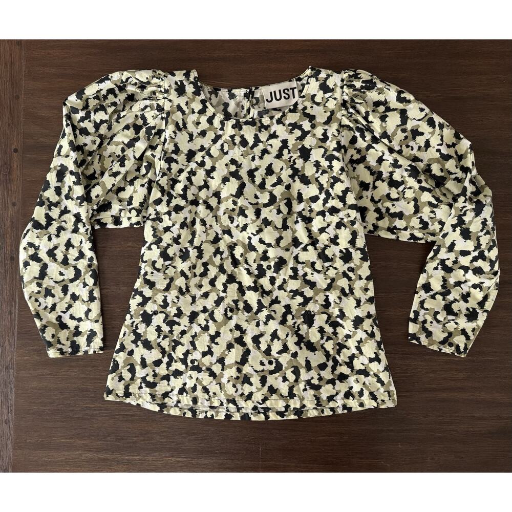 Just Female Nellie Blouse Puff Sleeve Top Camouflage XS